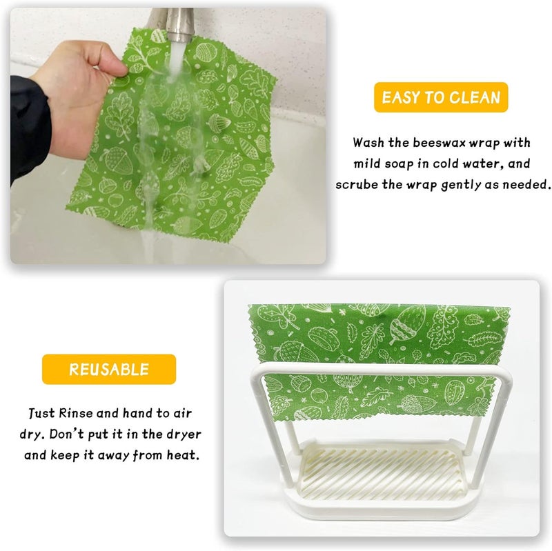 PICcircuit Organic Beeswax Wrap - Reusable Food Wrap Set, 9 Pack - 1L, 5M, 3S Flower Patterns - Sustainable, Sandwich Storage - Image 5
